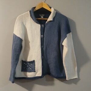 Vintage Art To Wear Button Down Knit Sweater Hippie Boho Cotton Size L